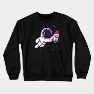 Cute Astronaut Floating With Rocket Toy Cartoon Crewneck Sweatshirt